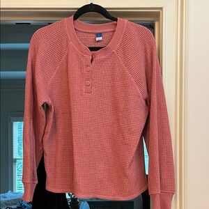 Old Navy Women's Pink Waffle Knit Long Sleeve Top